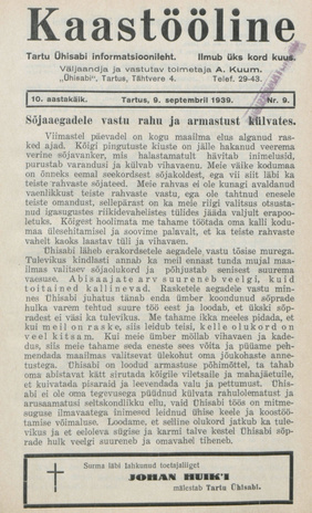 Kaastööline : Tartu Ühisabi Informatsioonileht ; 9 1939-09-01