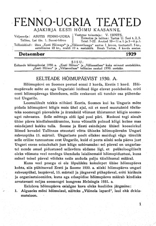 Fenno-Ugria Teated ; 1929-12