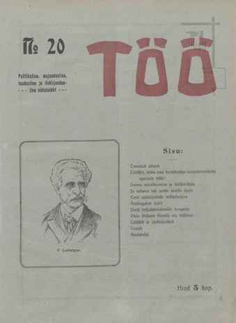 Töö : politikaline, majandusline, teadusline ja ilukirjandusline nädalaleht ; 20 1909-12-30