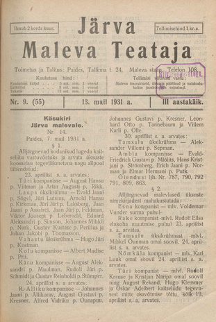 Järva Maleva Teataja ; 9 (55) 1931-05-13
