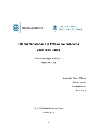 Tallinna Vanasadama ja Paldiski Lõunasadama võõrliikide uuring : käsundusleping nr. 4-1/21/113. Projekt nr 21468 