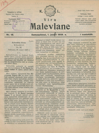 K. L. Viru Malevlane ; 15 1929-07-01