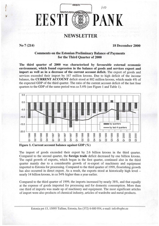 Eesti Pank : newsletter ; 7 (214) 2000-12-18