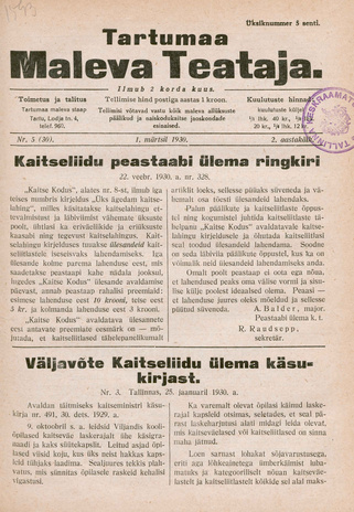 Tartumaa Maleva Teataja ; 5 (30) 1930-03-01