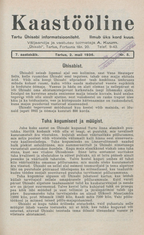 Kaastööline : Tartu Ühisabi Informatsioonileht ; 5 1936-05-02