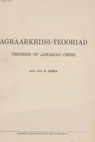 Agraarkriisi-teooriad = Theories of agrarian crisis