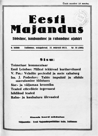 Eesti Majandus ; 14 (108) 1925-03-31