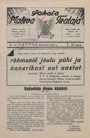 Sakalamaa Maleva Teataja ; 23 1939-12-19