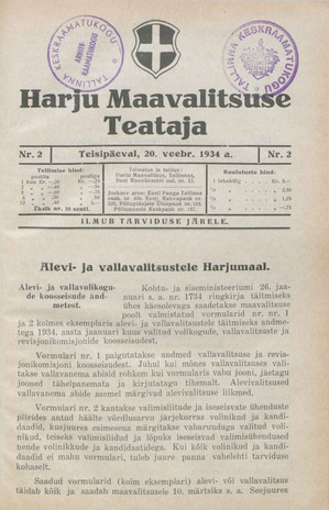 Harju Maavalitsuse Teataja ; 2 1934-02-20