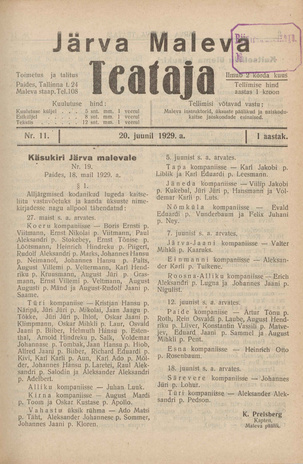 Järva Maleva Teataja ; 11 1929-06-20