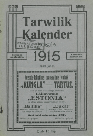 Tarwilik Kalender kõigile 1915 aasta jaoks