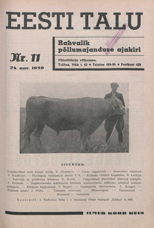 Eesti Talu : rahvalik põllumajanduse ajakiri ; 11 1939-11-24