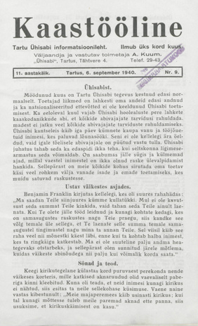 Kaastööline : Tartu Ühisabi Informatsioonileht ; 9 1940-09-06