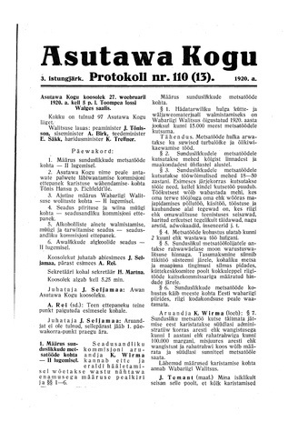 Asutawa Kogu protokoll nr.110 (13) (27. veebruar 1920)