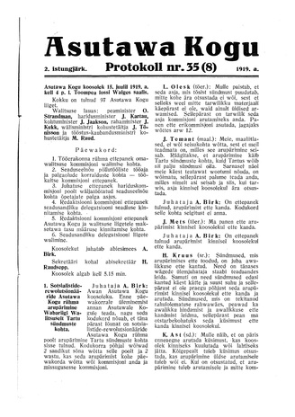 Asutawa Kogu protokoll nr.35 (8) (15. juuli 1919)