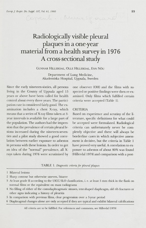 Radiologically visible pleural plaques in a one-year material from a health survey in 1976 : a cross-sectional study 