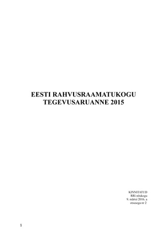 Eesti Rahvusraamatukogu tegevusaruanne 2015