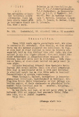 Poiste Hääl ; 102 1936-10-28