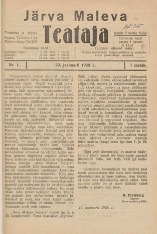 Järva Maleva Teataja ; 1 1929-01-20