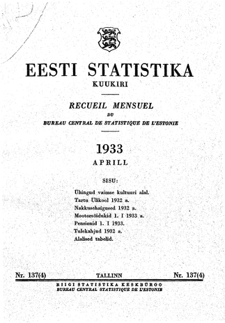 Eesti Statistika : kuukiri ; 137 (4) 1933-04