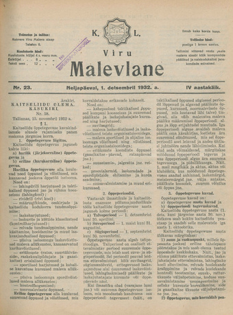 K. L. Viru Malevlane ; 23 1932-12-01