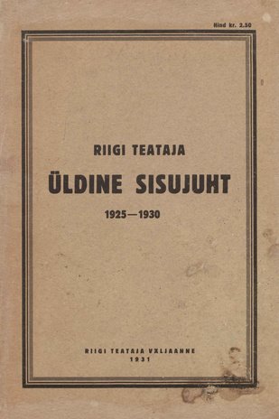 Riigi Teataja üldine sisujuht 1925-1930 