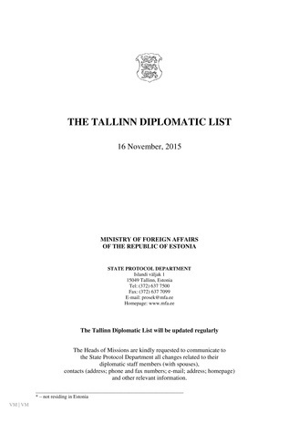 The Tallinn diplomatic list ; 16 November, 2015