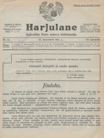 Harjulane : Kaitseliidu Harju Maleva häälekandja ; 15 1934-12-23