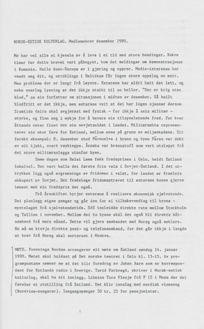 Medlemsbrev for Norsk-Estisk Kulturlag ; 1989-12