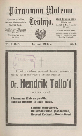 Pärnumaa Maleva Teataja ; 6 (188) 1938-05-14