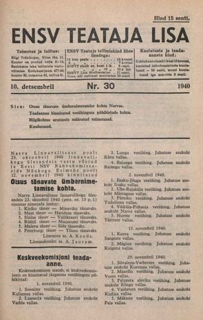 ENSV Teataja lisa ; 30 1940-12-10