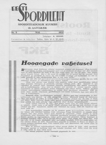Eesti Spordileht ; 5 1937-06-01