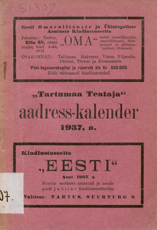 "Tartumaa Teataja" aadress-kalender 1937