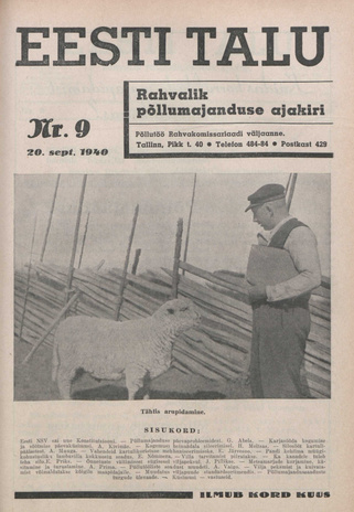 Eesti Talu : rahvalik põllumajanduse ajakiri ; 9 1940-09-20