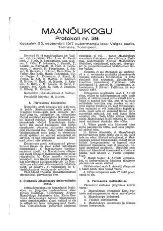Maanõukogu protokoll nr.39 (25. september 1917)