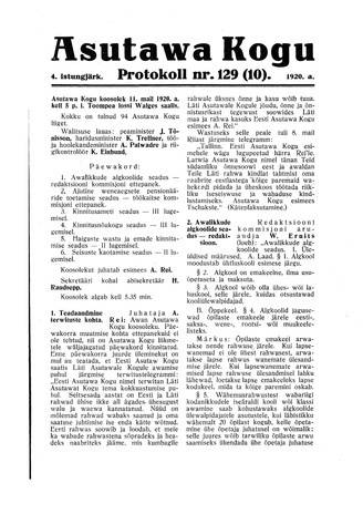 Asutawa Kogu protokoll nr.129 (10) (11. mai 1920)