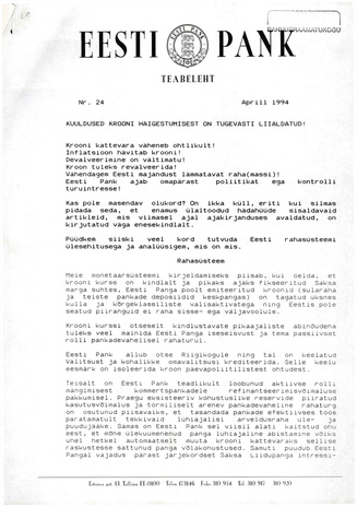 Eesti Pank : teabeleht ; 24 1994-04