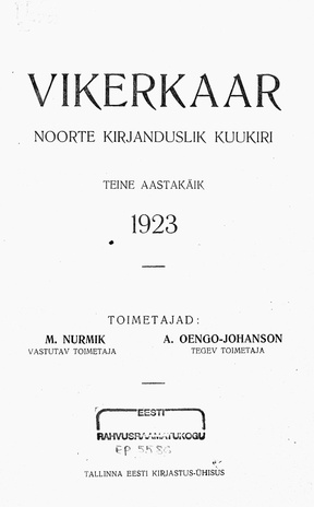 Vikerkaar ; sisukord 1923