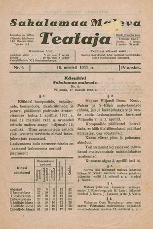 Sakalamaa Maleva Teataja ; 6 1932-03-18