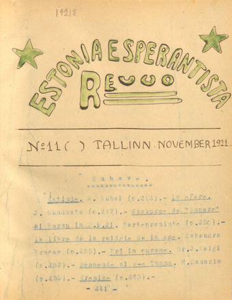 Estonia Esperantista Revuo ; 11 [27] 1921-11