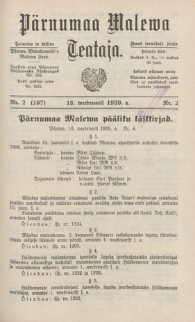 Pärnumaa Maleva Teataja ; 2 (197) 1939-02-18