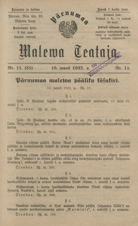 Pärnumaa Maleva Teataja ; 11 (85) 1932-06-10