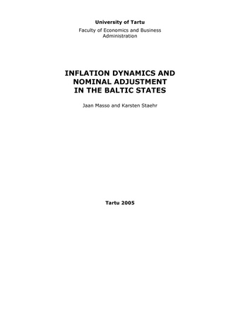 Inflation dynamics and nominal adjustment in the Baltic States ; 35 (Working paper series [Tartu Ülikool, majandusteaduskond])