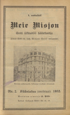 Meie Misjon : Eesti läkitustöö häälekandja ; 2 1932-02