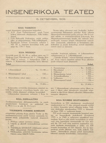 Insenerikoja Teated : ajakiri ; 1939-12-15