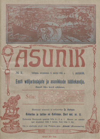 Asunik : Eesti väljarändajate ja asunikkude häälekandja ; 7 1910-03-11
