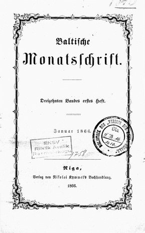Baltische Monatsschrift ; 1 1866-01