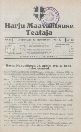 Harju Maavalitsuse Teataja ; 15 1933-12-30