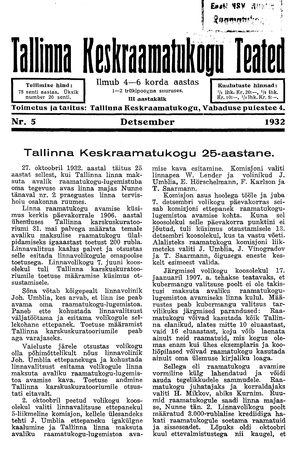 Tallinna Keskraamatukogu Teated ; 5 1932-12