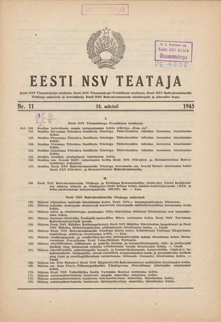Eesti NSV Teataja ; 11 1945-03-18